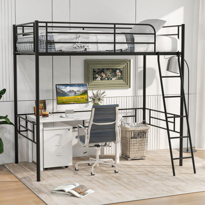 Black Metal Bunk Bed with Loft Design