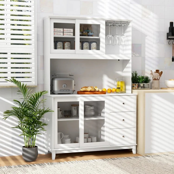 Costway Freestanding Kitchen Bar with Cabinet and Shelves, LED Lights, and USB Ports