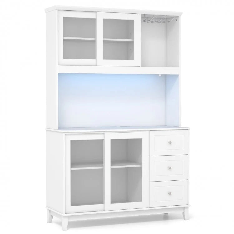 Costway Freestanding Kitchen Bar with Cabinet and Shelves, LED Lights, and USB Ports