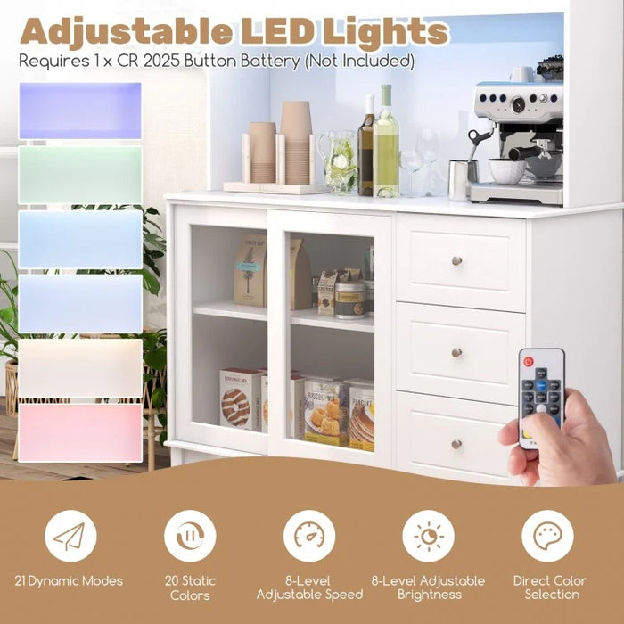 Costway Freestanding Kitchen Bar with Cabinet and Shelves, LED Lights, and USB Ports