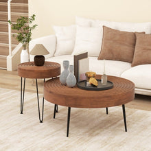 Charger l&#39;image dans la galerie, Costway Industrial Style Round Wooden Coffee Table Set of 2 - Suitable for Living Room and Cafe
