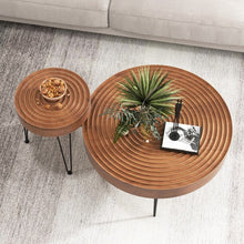 Charger l&#39;image dans la galerie, Costway Industrial Style Round Wooden Coffee Table Set of 2 - Suitable for Living Room and Cafe
