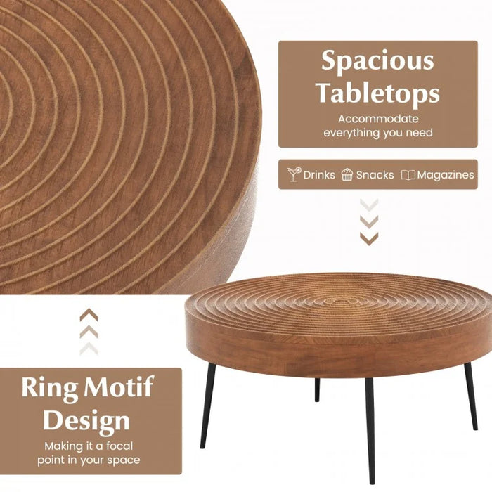 Costway Industrial Style Round Wooden Coffee Table Set of 2 - Suitable for Living Room and Cafe