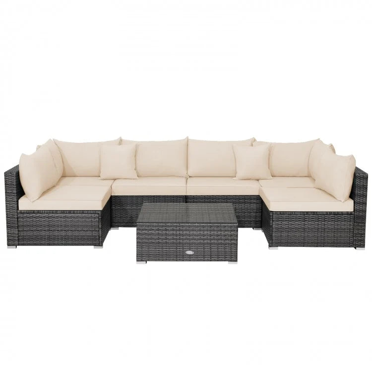 Costway 7-Piece Wicker Sectional Couches Set with Cushioned Backrest - Suitable for Patio, Garden, and Backyard