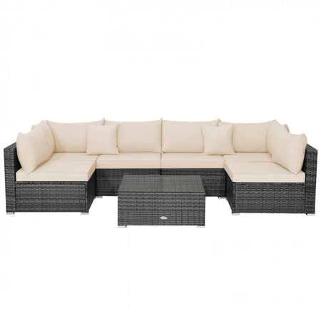Costway 7-Piece Wicker Sectional Couches Set with Cushioned Backrest - Suitable for Patio, Garden, and Backyard
