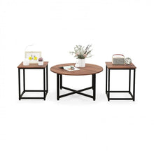 Load image into Gallery viewer, Costway Modern Round Dining Room Table Set of 3 with Square Side Table - Suitable for Living Room and Cafe
