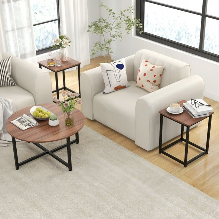 Costway Modern Round Dining Room Table Set of 3 with Square Side Table - Suitable for Living Room and Cafe