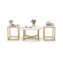 Load image into Gallery viewer, Costway Modern Round Dining Room Table Set of 3 with Square Side Table - Suitable for Living Room and Cafe
