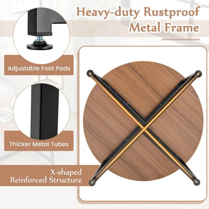 Costway Modern Round Dining Room Table Set of 3 with Square Side Table - Suitable for Living Room and Cafe