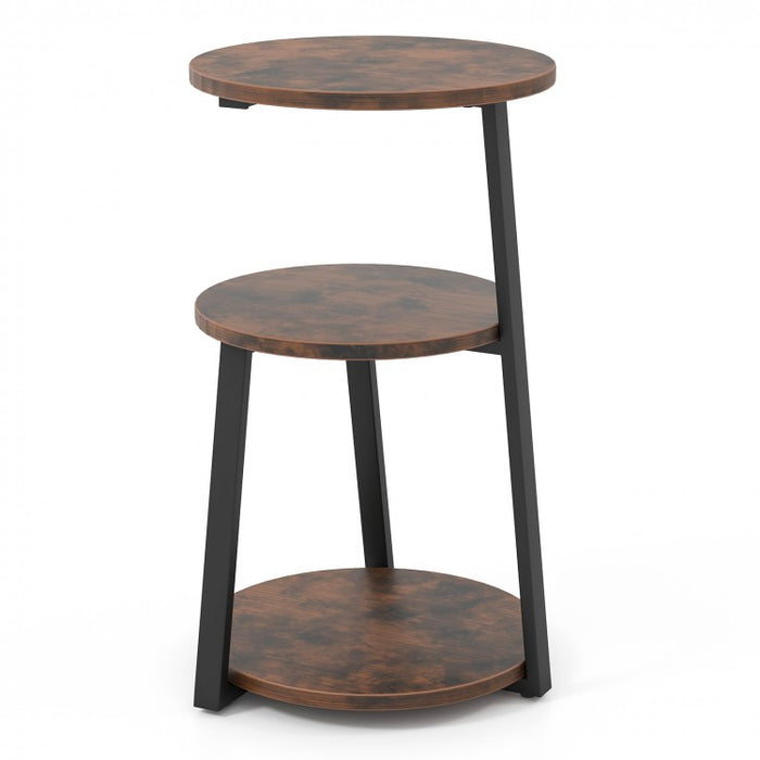 Costway Industrial Style Round Side Table with Three-Tier Storage - Suitable for Living Room, Café, and Sofa Side