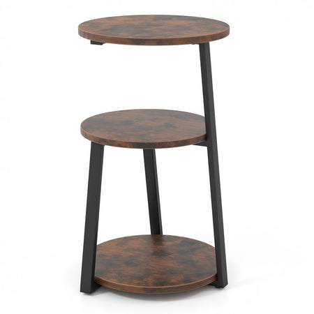 Costway Industrial Style Round Side Table with Three-Tier Storage - Suitable for Living Room, Café, and Sofa Side