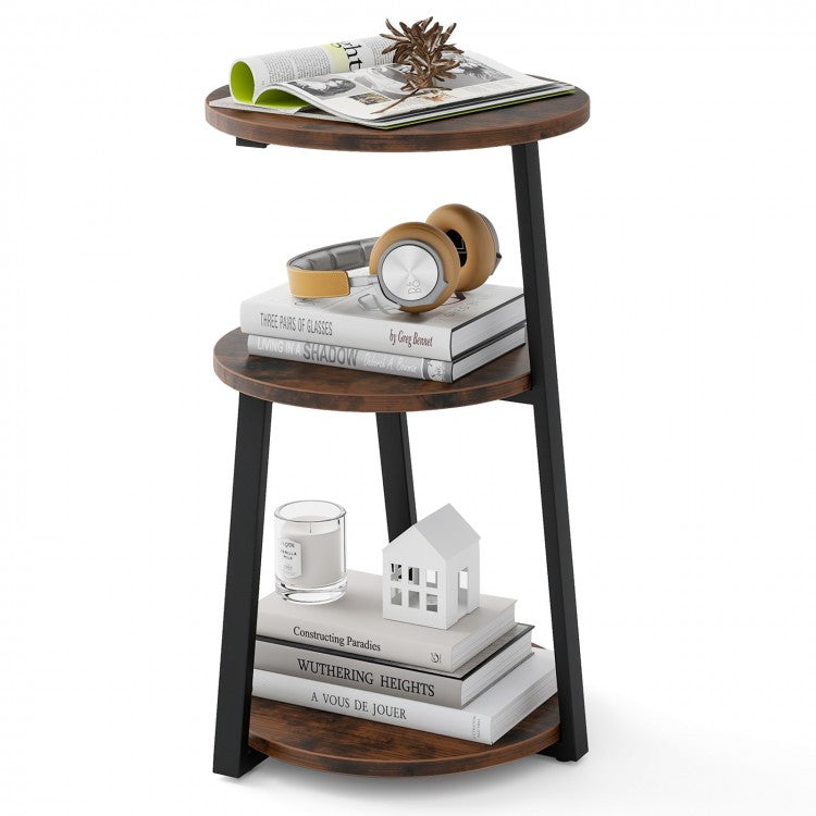 Costway Industrial Style Round Side Table with Three-Tier Storage - Suitable for Living Room, Café, and Sofa Side