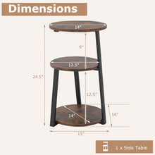 Load image into Gallery viewer, Costway Industrial Style Round Side Table with Three-Tier Storage - Suitable for Living Room, Café, and Sofa Side
