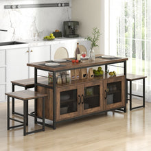 Load image into Gallery viewer, Industrial Style Kitchen Island Set - 4-Piece Set with Built-in 2 Stools, 1 Bench, and Storage Cabinet - Suitable for Kitchen and Restaurant
