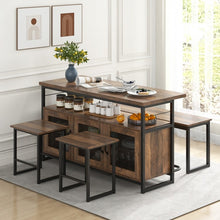 Load image into Gallery viewer, Industrial Style Kitchen Island Set - 4-Piece Set with Built-in 2 Stools, 1 Bench, and Storage Cabinet - Suitable for Kitchen and Restaurant
