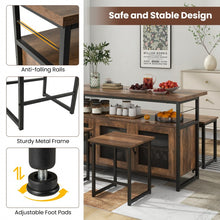 Load image into Gallery viewer, Industrial Style Kitchen Island Set - 4-Piece Set with Built-in 2 Stools, 1 Bench, and Storage Cabinet - Suitable for Kitchen and Restaurant
