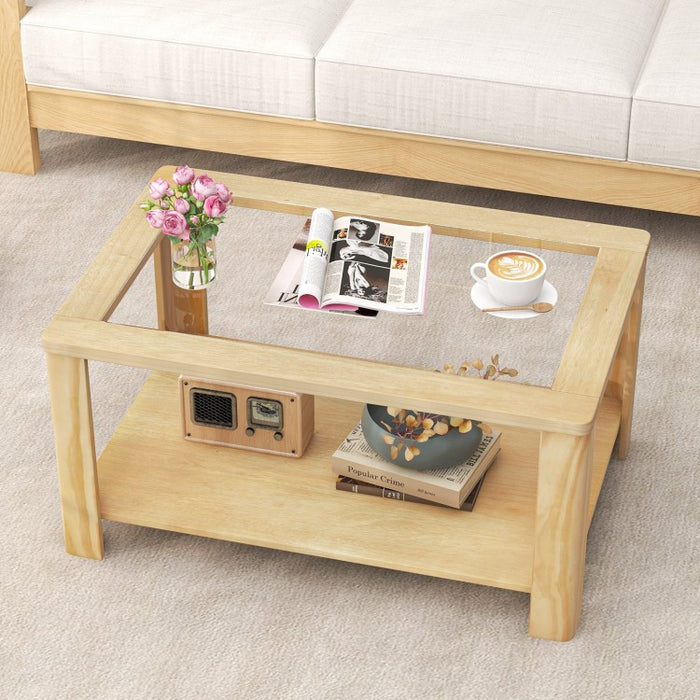 Modern Minimalist Glass Coffee Table with Storage Shelf - Suitable for Living Room
