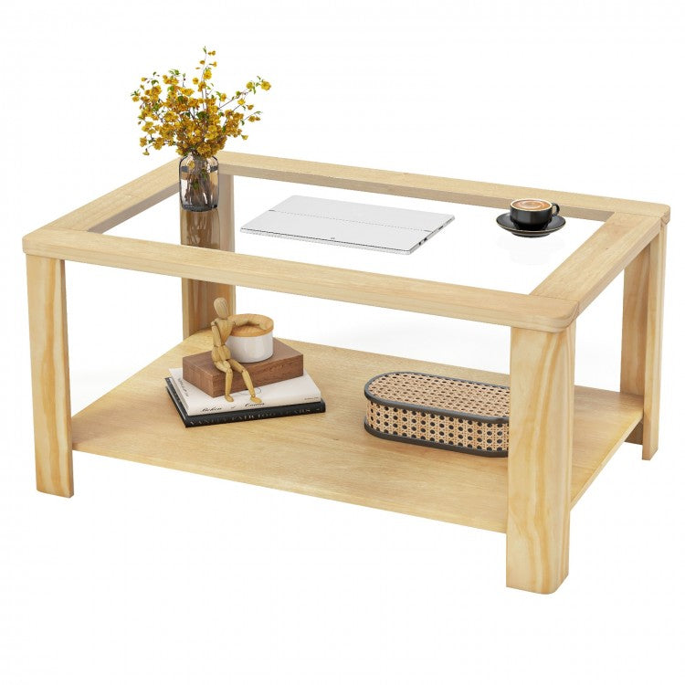 Modern Minimalist Glass Coffee Table with Storage Shelf - Suitable for Living Room