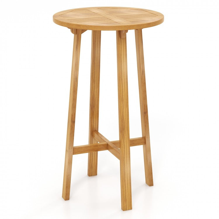 Costway Wooden Round Dining Table Bar Height with Stools - Suitable for Patio, Backyard, and Garden