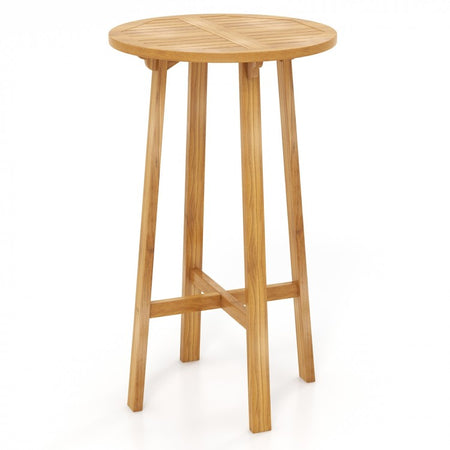 Costway Wooden Round Dining Table Bar Height with Stools - Suitable for Patio, Backyard, and Garden