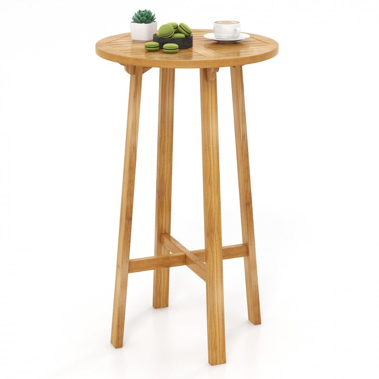 Costway Wooden Round Dining Table Bar Height with Stools - Suitable for Patio, Backyard, and Garden