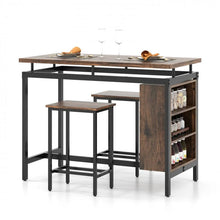 Load image into Gallery viewer, Industrial Style Dining Room Table and Bench Set - 3-Piece Set with 3-Tier Storage Rack and 2 Bar Stools - Suitable for Kitchen, Restaurant, and Small Tavern
