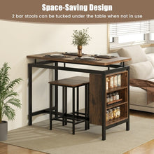 Load image into Gallery viewer, Industrial Style Dining Room Table and Bench Set - 3-Piece Set with 3-Tier Storage Rack and 2 Bar Stools - Suitable for Kitchen, Restaurant, and Small Tavern

