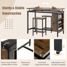 Load image into Gallery viewer, Industrial Style Dining Room Table and Bench Set - 3-Piece Set with 3-Tier Storage Rack and 2 Bar Stools - Suitable for Kitchen, Restaurant, and Small Tavern
