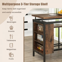 Load image into Gallery viewer, Industrial Style Dining Room Table and Bench Set - 3-Piece Set with 3-Tier Storage Rack and 2 Bar Stools - Suitable for Kitchen, Restaurant, and Small Tavern
