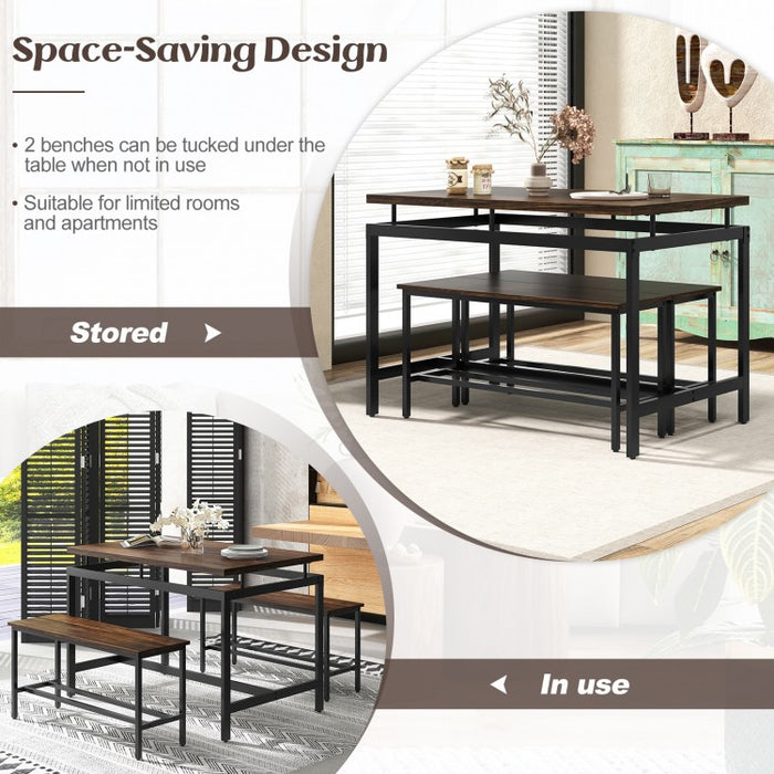 Industrial Style Dining Room Table Sets with 1 Long Table and 2 Benches - Suitable for Restaurant and Small Tavern