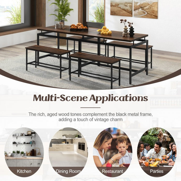 Industrial Style Dining Room Table Sets with 1 Long Table and 2 Benches - Suitable for Restaurant and Small Tavern