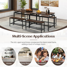 Load image into Gallery viewer, Industrial Style Dining Room Table Sets with 1 Long Table and 2 Benches - Suitable for Restaurant and Small Tavern
