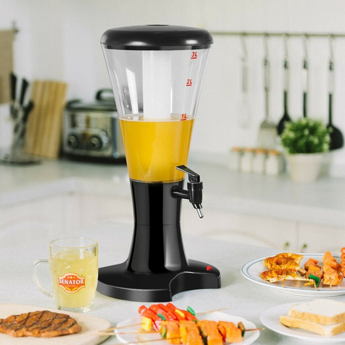 Black Portable 3L Beer Tower Dispenser with LED Lights - Ideal for Kitchen and Holiday Parties