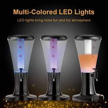 Charger l&#39;image dans la galerie, Black Portable 3L Beer Tower Dispenser with LED Lights - Ideal for Kitchen and Holiday Parties
