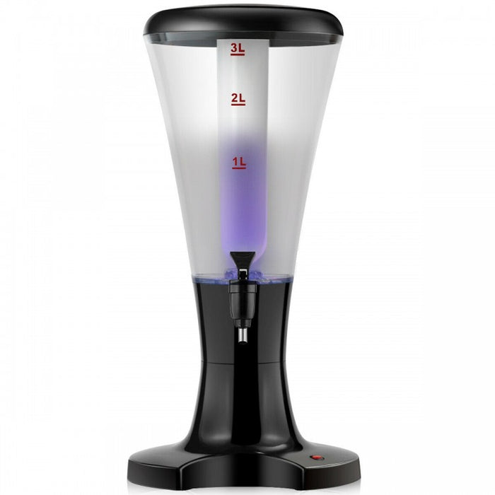 Black Portable 3L Beer Tower Dispenser with LED Lights - Ideal for Kitchen and Holiday Parties