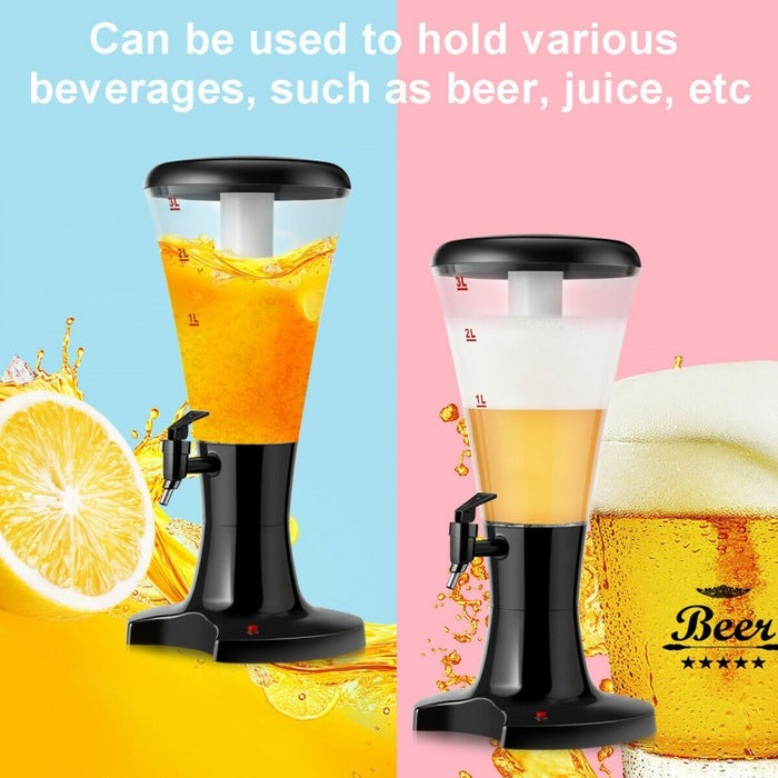 Black Portable 3L Beer Tower Dispenser with LED Lights - Ideal for Kitchen and Holiday Parties