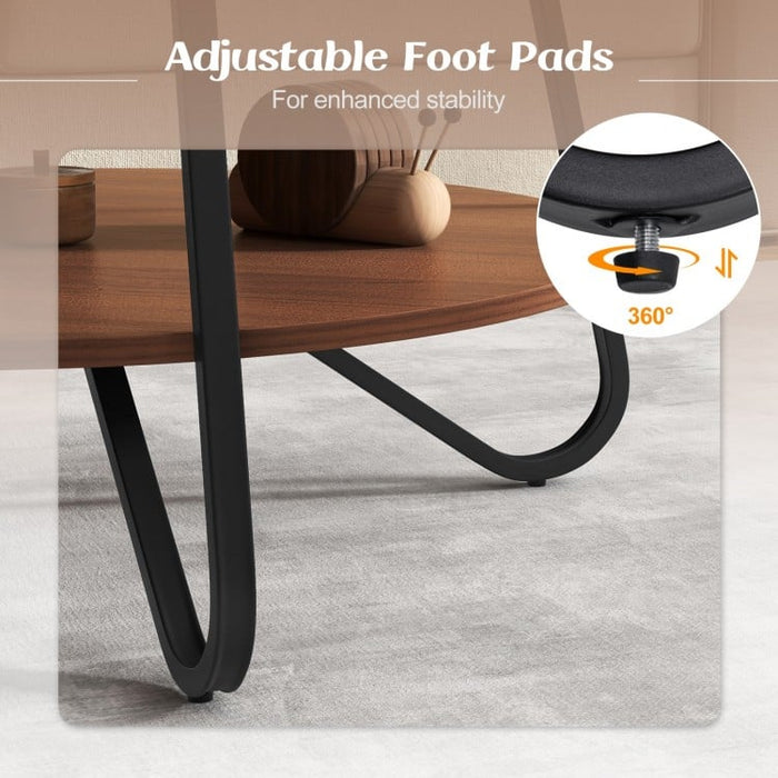Costway 2-Tier Round Coffee Table with Storage Space and Metal Frame - Suitable for Living Room and Office