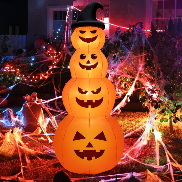 8-Foot Halloween Inflatable Pumpkin with Witch Hat and LED Lights - Suitable for Halloween Decorations