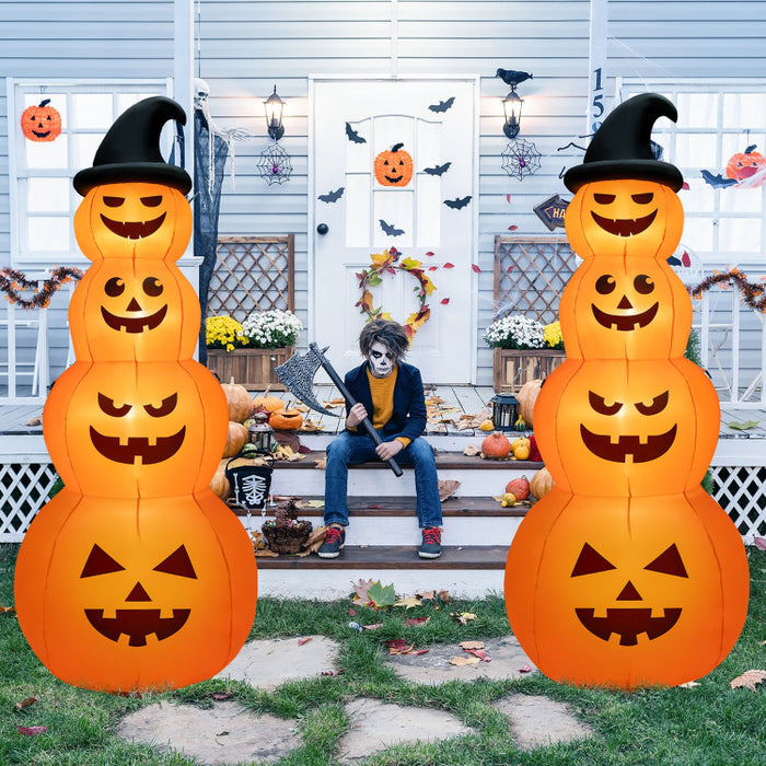 8-Foot Halloween Inflatable Pumpkin with Witch Hat and LED Lights - Suitable for Halloween Decorations