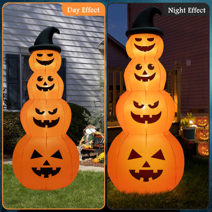 8-Foot Halloween Inflatable Pumpkin with Witch Hat and LED Lights - Suitable for Halloween Decorations