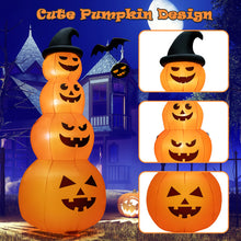 Charger l&#39;image dans la galerie, 8-Foot Halloween Inflatable Pumpkin with Witch Hat and LED Lights - Suitable for Halloween Decorations
