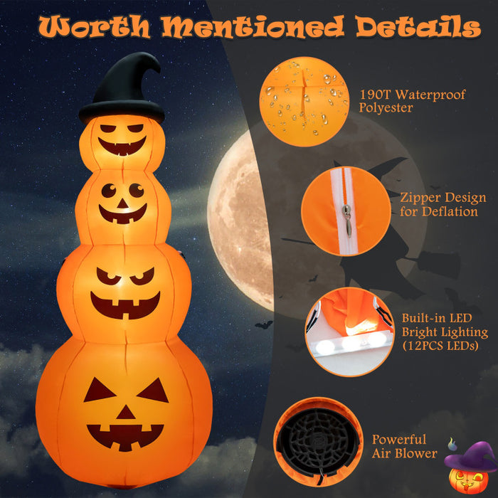 8-Foot Halloween Inflatable Pumpkin with Witch Hat and LED Lights - Suitable for Halloween Decorations