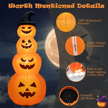Charger l&#39;image dans la galerie, 8-Foot Halloween Inflatable Pumpkin with Witch Hat and LED Lights - Suitable for Halloween Decorations
