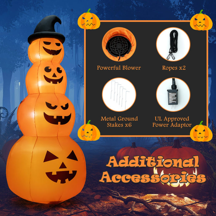 8-Foot Halloween Inflatable Pumpkin with Witch Hat and LED Lights - Suitable for Halloween Decorations