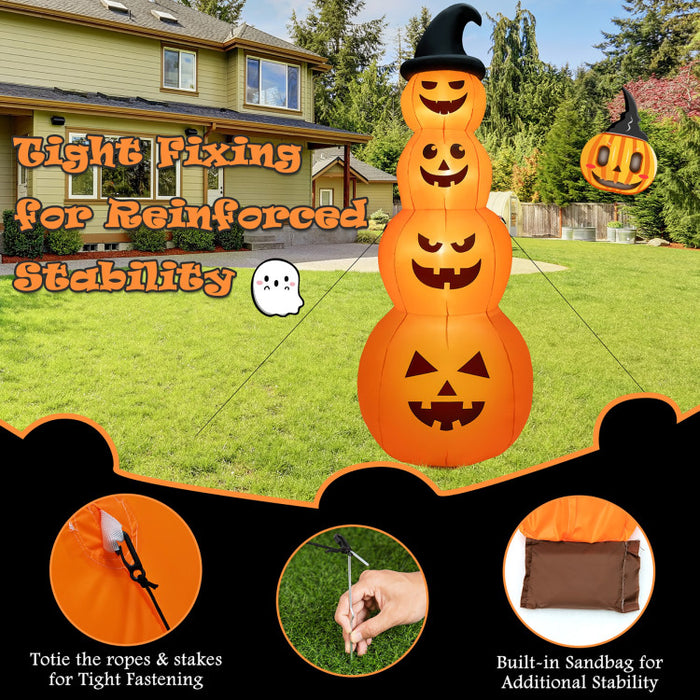 8-Foot Halloween Inflatable Pumpkin with Witch Hat and LED Lights - Suitable for Halloween Decorations