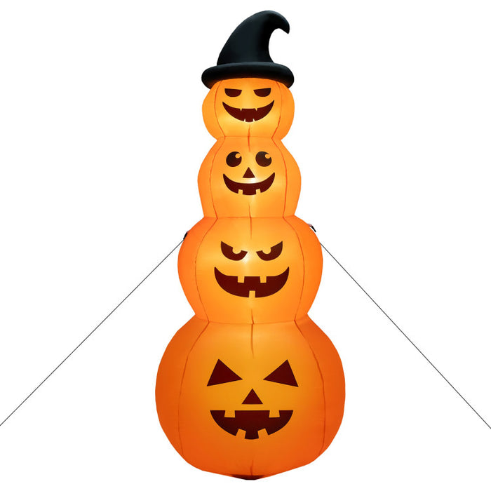 8-Foot Halloween Inflatable Pumpkin with Witch Hat and LED Lights - Suitable for Halloween Decorations