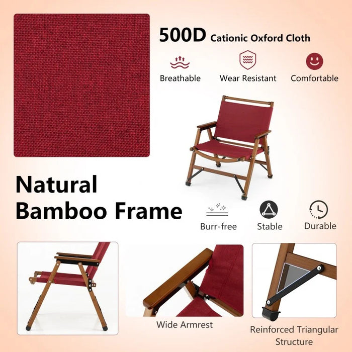 Outdoor Red Folding Camping Chairs - 2-Piece Set Beach Chairs with Portable Design - Suitable for Camping, Beach, and Travel