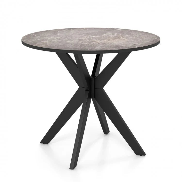 Costway Modern Black Round Dining Table for 4 with Marble Top and Cross Base - Suitable for Restaurant and Living Room Side Table