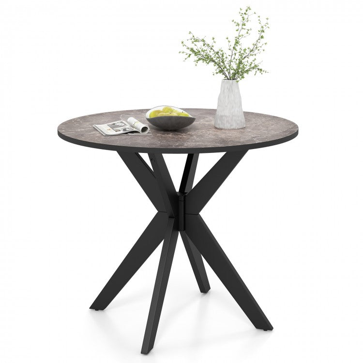 Costway Modern Black Round Dining Table for 4 with Marble Top and Cross Base - Suitable for Restaurant and Living Room Side Table