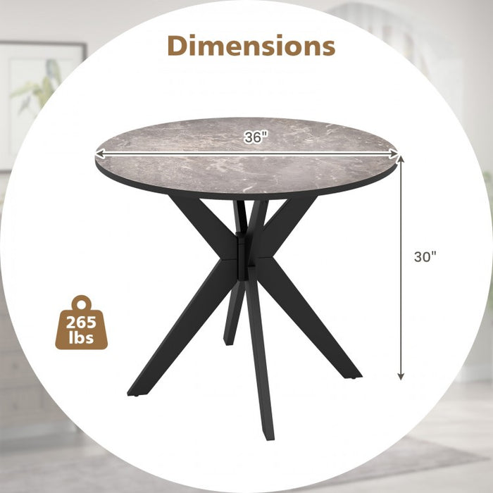 Costway Modern Black Round Dining Table for 4 with Marble Top and Cross Base - Suitable for Restaurant and Living Room Side Table